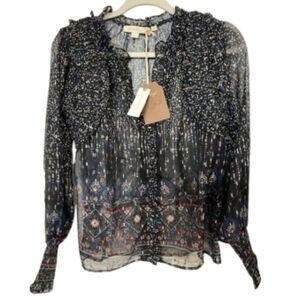 ANTHROPOLOGIE Forever That Girl  Sheer Bohemian Peasant Style Ruffle Blouse NWT